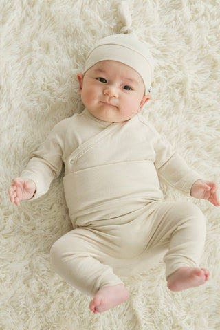 新生兒竹纖維連體衣&緊身褲&紐結胎帽套裝（0-12M）